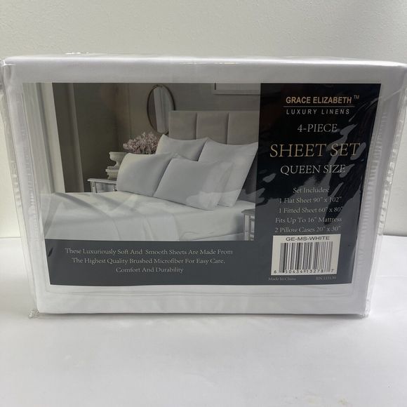Grace Elizabeth Other - New GRACE ELIZABETH WHITE LUXURY QUEEN Size Microfiber Sheet Set 4 Piece